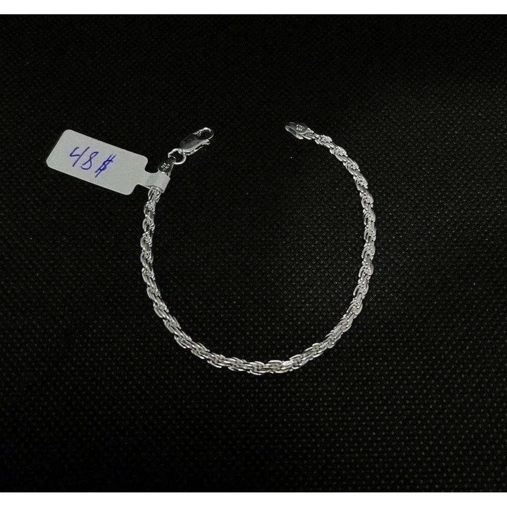 Pulsera Con Diseño Trenzado Plata Italiana 925 925 Silver Bracelet 7in